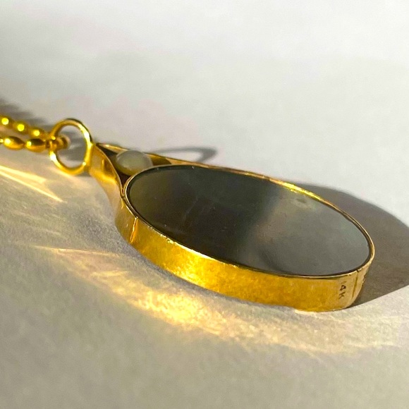 Stunning Labradorite and Gold Pendant With 24K Bezel set Moonstone One of a kind - Picture 5 of 12